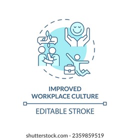 2D editable blue icon improved workplace culture concept, isolated vector, mindful entrepreneurship thin line illustration.