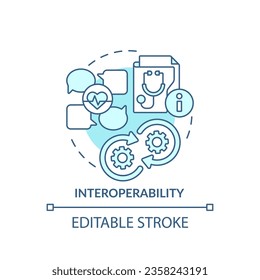 2D editable blue icon interoperability concept, isolated monochromatic vector, health interoperability resources thin line illustration.