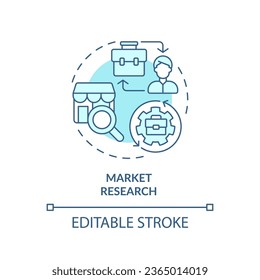 2D editable blue icon market research concept, simple monochromatic isolated vector, C2C thin line illustration.