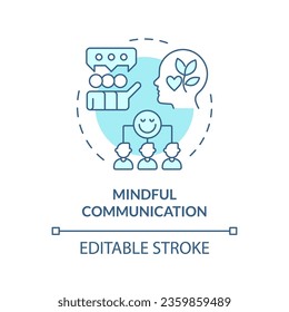 2D editable blue icon mindful communication concept, isolated vector, mindful entrepreneurship thin line illustration.