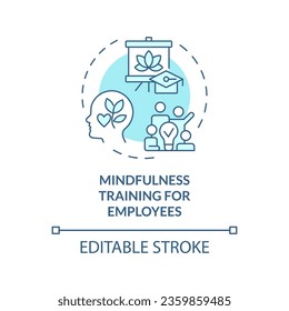 2D editable blue icon mindfulness training for employees concept, isolated vector, mindful entrepreneurship thin line illustration.