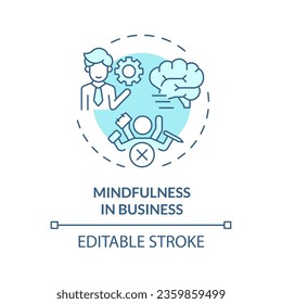 2D editable blue icon mindfulness in business concept, isolated vector, mindful entrepreneurship thin line illustration.