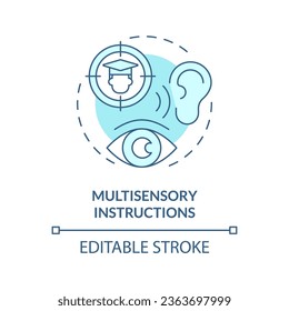 2D editable blue icon multisensory instructions concept, simple isolated vector, dyslexia thin line illustration.