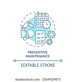 2D editable blue icon preventive maintenance concept, isolated vector, predictive maintenance thin line monochromatic illustration.