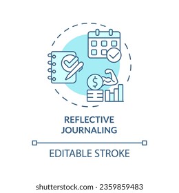 2D editable blue icon reflective journaling concept, isolated vector, mindful entrepreneurship thin line illustration.