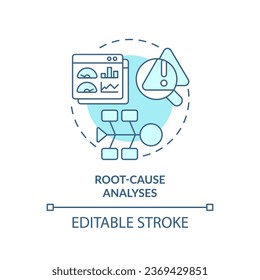 2D editable blue icon root cause analysis concept, isolated vector, predictive maintenance thin line monochromatic illustration.