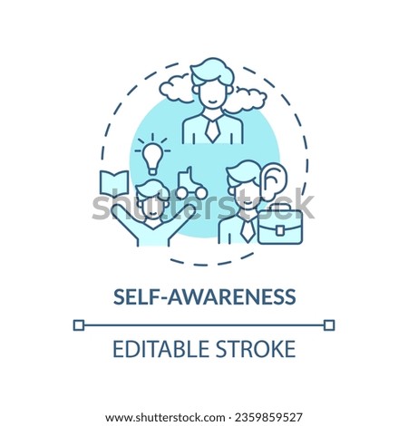 2D editable blue icon self awareness concept, isolated vector, mindful entrepreneurship thin line illustration.