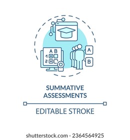 2D editable blue icon summative assessments concept, monochromatic isolated vector, MOOC thin line illustration.