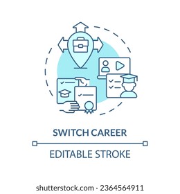 2D editable blue icon switch career concept, monochromatic isolated vector, MOOC thin line illustration.