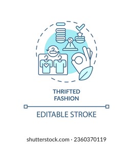 2D editable blue icon thrifted fashion concept, monochromatic isolated vector, sustainable fashion thin line illustration.