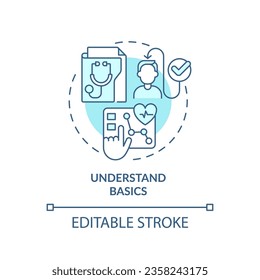 Icono azul editable 2D que comprende el concepto básico, vector monocromático aislado, recursos de interoperabilidad de salud ilustración de línea delgada.