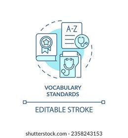 2D editable blue icon vocabulary standards concept, isolated monochromatic vector, health interoperability resources thin line illustration.