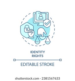 2D editable blue identity rights icon, monochromatic isolated vector, cyber law thin line illustration.