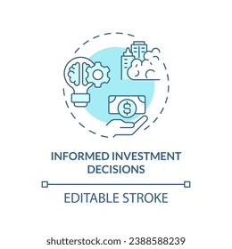 2D editable blue informed investment decisions icon, monochromatic isolated vector, climate metrics thin line illustration.