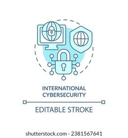 2D editable blue international cybersecurity icon, monochromatic isolated vector, cyber law thin line illustration.