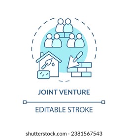 Icono de empresa conjunta azul editable 2D, vector aislado monocromático, ilustración de línea delgada de coste de construcción.