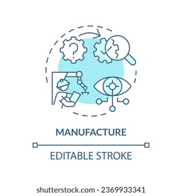 2D editable blue manufacture icon, simple isolated vector, AI engineer thin line monochromatic illustration
