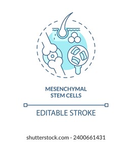 2D editable blue mesenchymal stem cells icon, monochromatic isolated vector, thin line illustration representing cell therapy.