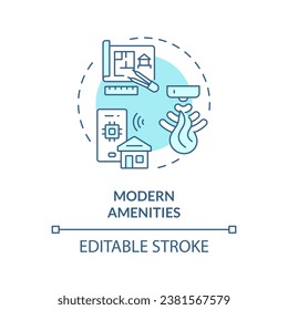 2D editable blue modern amenities icon, monochromatic isolated vector, construction cost thin line illustration.