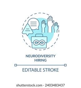 2D editable blue neurodiversity hiring icon, monochromatic isolated vector, thin line illustration representing workplace trends.