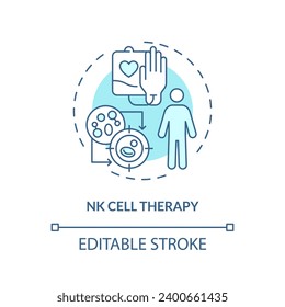 2D editable blue NK cell therapy icon, monochromatic isolated vector, thin line illustration representing cell therapy.