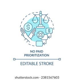 2D editable blue no paid prioritization icon, monochromatic isolated vector, cyber law thin line illustration.
