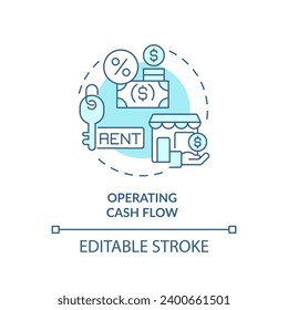 2D editable blue operating cash flow icon, monochromatic isolated vector, thin line illustration representing cash flow management.