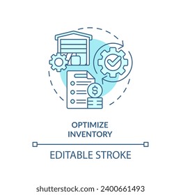 2D editable blue optimize inventory icon, monochromatic isolated vector, thin line illustration representing cash flow management.