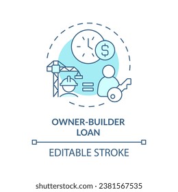 2D editable blue owner builder loan icon, monochromatic isolated vector, construction cost thin line illustration.