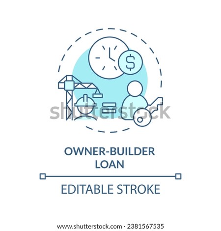 2D editable blue owner builder loan icon, monochromatic isolated vector, construction cost thin line illustration.