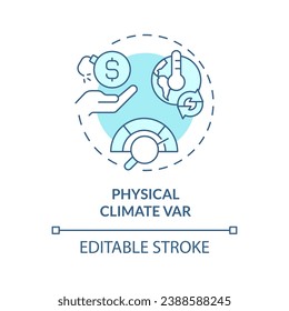 Icono de VaR del clima físico azul editable 2D, vector aislado monocromático, métrica climática de la ilustración de línea delgada.