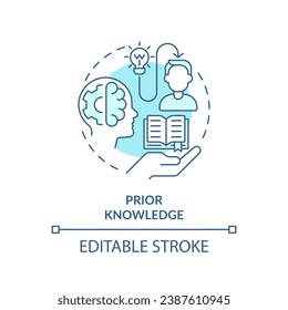 2D editable blue prior knowledge icon, simple monochromatic vector, learning theories thin line illustration.
