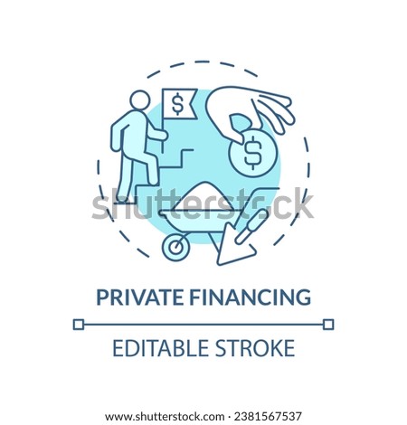 2D editable blue private financing icon, monochromatic isolated vector, construction cost thin line illustration.