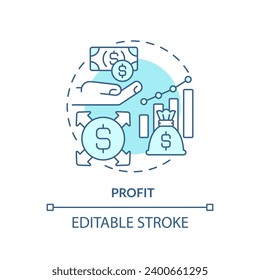 2D editable blue profit icon, monochromatic isolated vector, thin line illustration representing cash flow management.