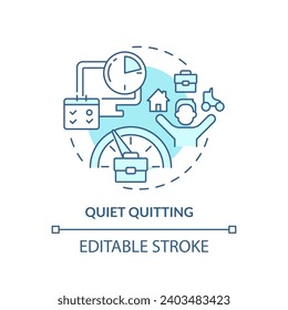 2D editable blue quiet quitting icon, monochromatic isolated vector, thin line illustration representing workplace trends.