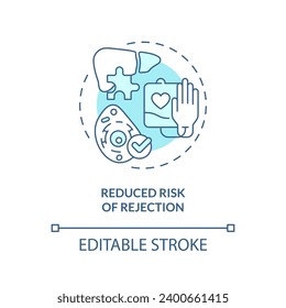 2D editable blue reduced risk of rejection icon, monochromatic isolated vector, thin line illustration representing cell therapy.