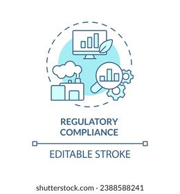 Icono de cumplimiento regulador azul editable en 2D, vector aislado monocromático, ilustración de línea delgada de métricas climáticas.