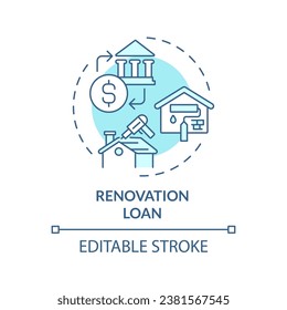 2D editable blue renovation loan icon, monochromatic isolated vector, construction cost thin line illustration.