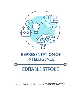 2D editable blue representation of intelligence icon, monochromatic isolated vector, thin line illustration representing cognitive computing.