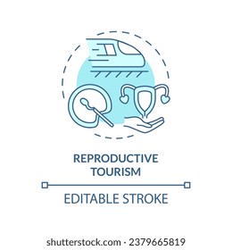 2D editable blue reproductive tourism icon, simple isolated monochromatic vector, medical tourism thin line illustration.