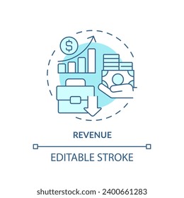 2D editable blue revenue icon, monochromatic isolated vector, thin line illustration representing cash flow management.