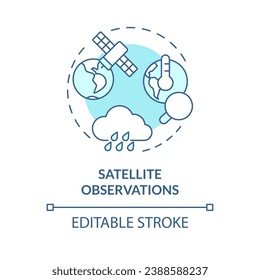 2D editable blue satellite observations icon, monochromatic isolated vector, climate metrics thin line illustration.