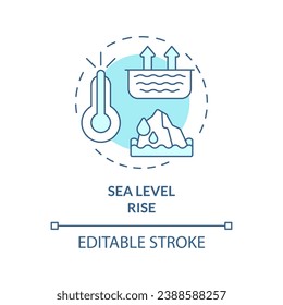 Icono de aumento del nivel del mar azul editable en 2D, vector aislado monocromático, métrica climática de la ilustración de línea delgada.