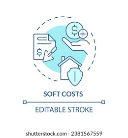 2D editable blue soft costs icon, monochromatic isolated vector, construction cost thin line illustration.