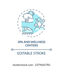 2D editable blue spa and wellness centers icon, simple isolated monochromatic vector, medical tourism thin line illustration.