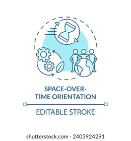 2D editable blue space over time orientation icon, monochromatic isolated vector, thin line illustration representing environmental psychology.