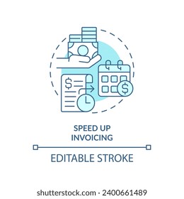 Icono de facturación de velocidad azul editable 2D, vector aislado monocromático, ilustración de línea delgada que representa la gestión del flujo de caja.