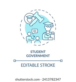 2D editable blue student government icon, monochromatic isolated vector, thin line illustration representing extracurricular activities.