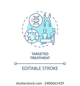 2D editable blue targeted treatment icon, monochromatic isolated vector, thin line illustration representing cell therapy.