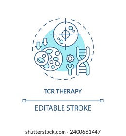 2D editable blue TCR therapy icon, monochromatic isolated vector, thin line illustration representing cell therapy.